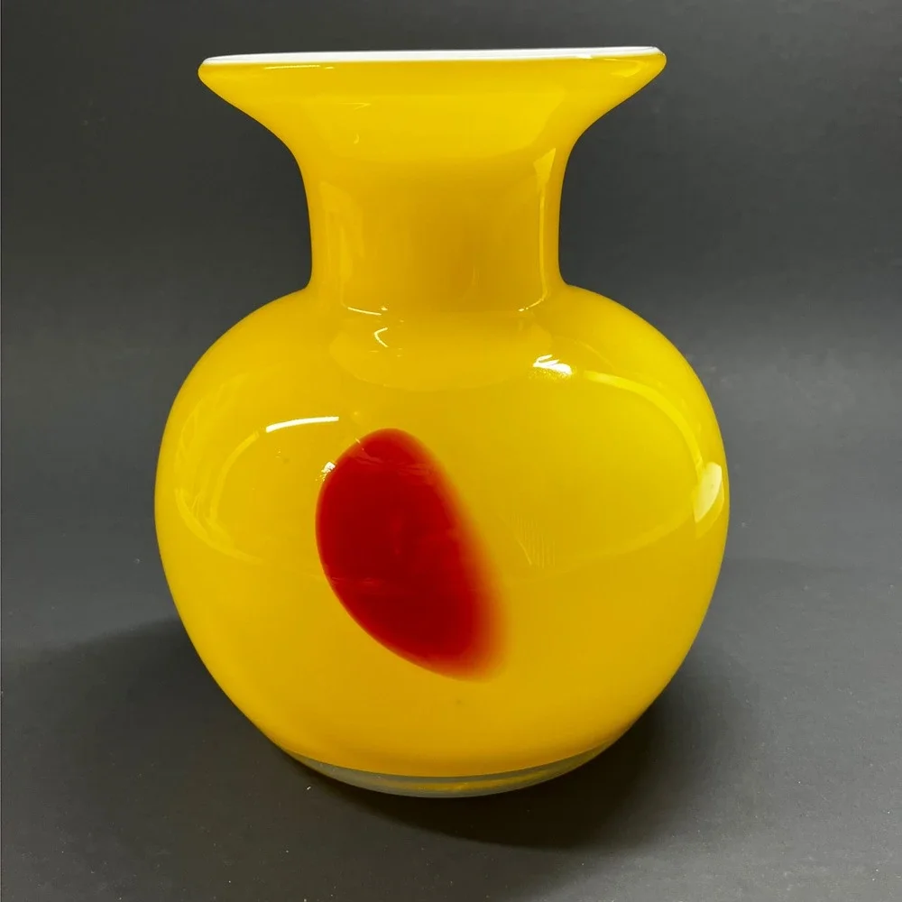 Modern Murano Style Sommerso Art Glass Vase - Yellow & Red Cased Glass 6